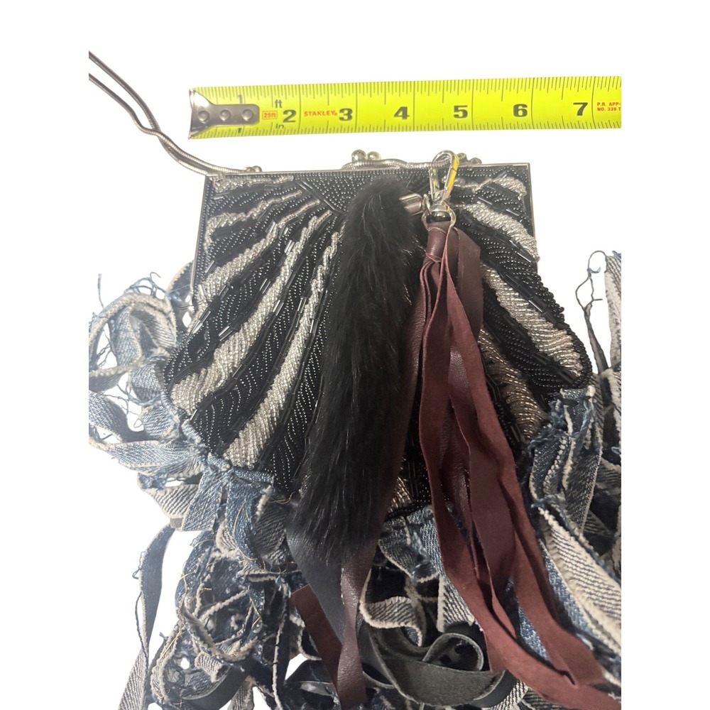 MAME Bespoke Reworked Vintage Beaded‎ Crossbody Bag Fringe & Mink Tail firm - Picture 7 of 15